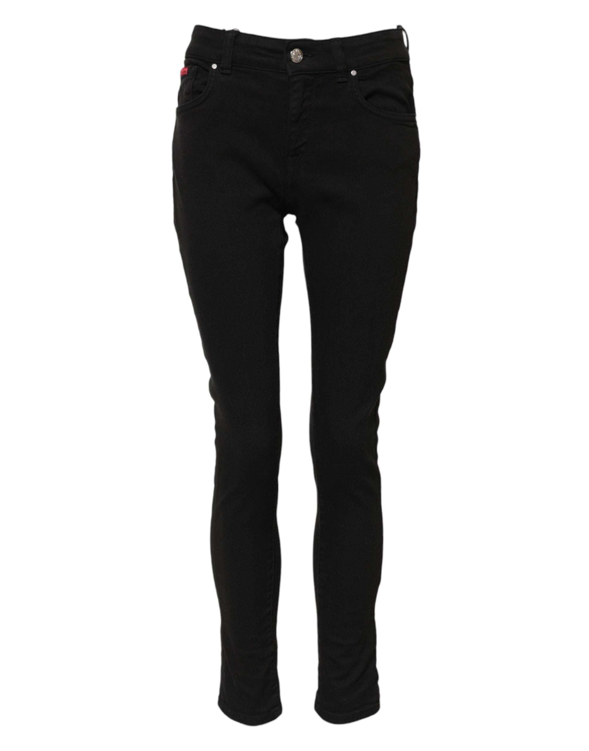 Dolce & Gabbana Schwarze Baumwolle Logo Skinny Mid Waist Denim Jeans