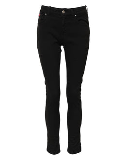 Dolce & Gabbana Schwarze Baumwolle Logo Skinny Mid Waist Denim Jeans