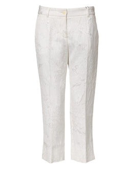 Dolce & Gabbana Weiße Jacquard-Hose aus Baumwolle mit Blumenmuster