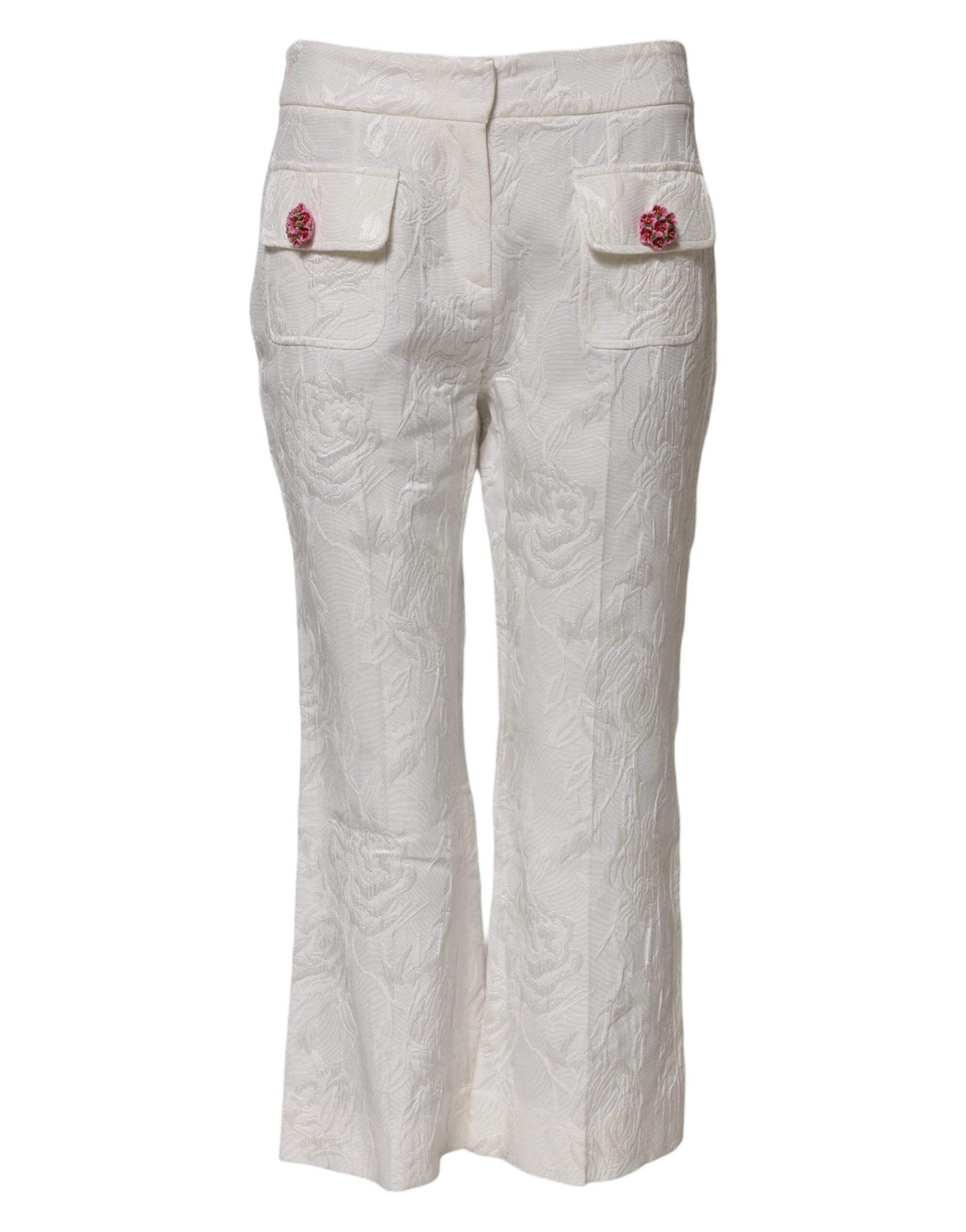 Dolce & Gabbana Weiße Jacquard-Hose aus Baumwolle mit Blumenmuster