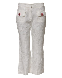 Dolce & Gabbana Weiße Jacquard-Hose aus Baumwolle mit Blumenmuster