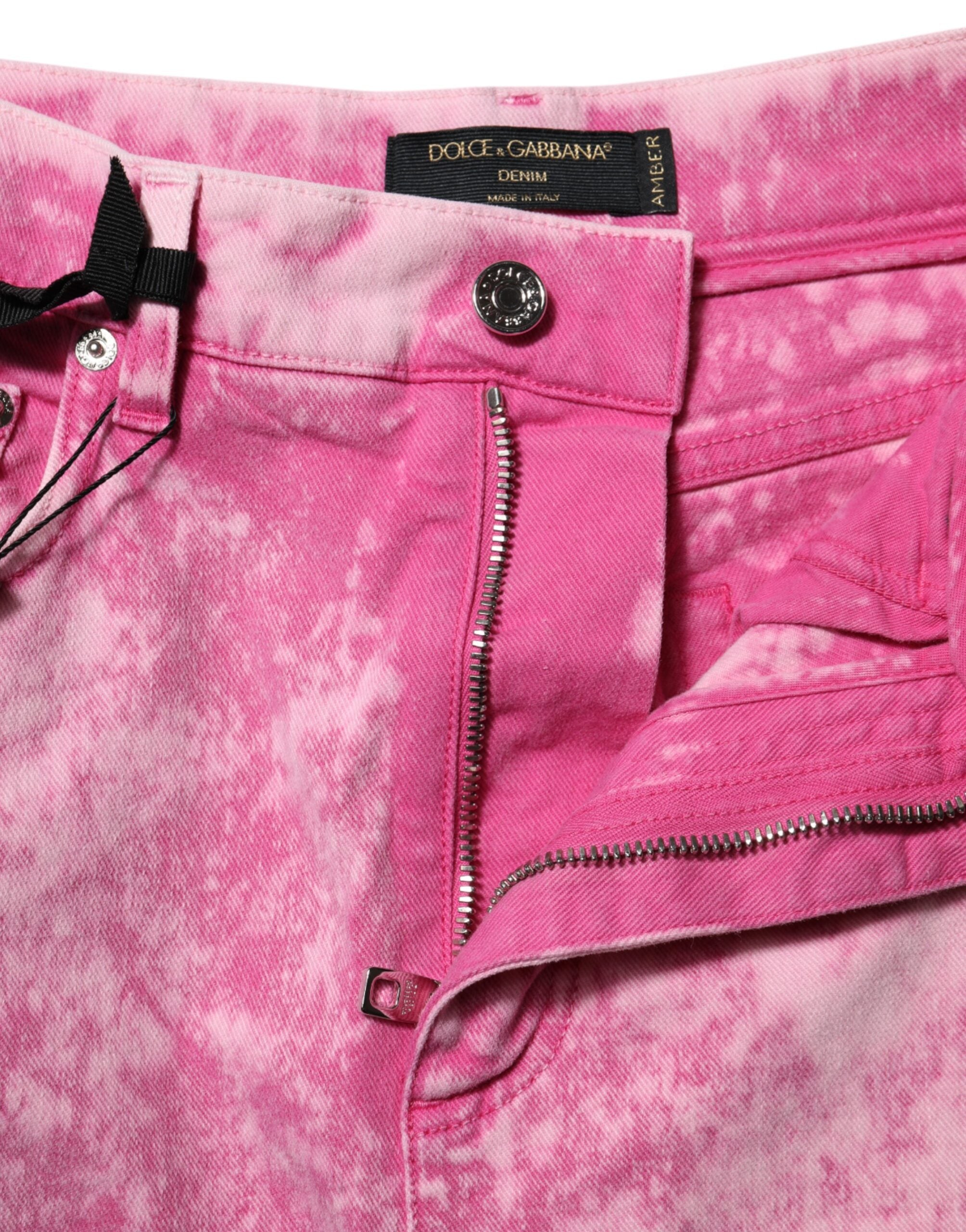 Dolce & Gabbana Rosa Tie Dye Jeans mit hoher Taille und konisch zulaufendem Denim