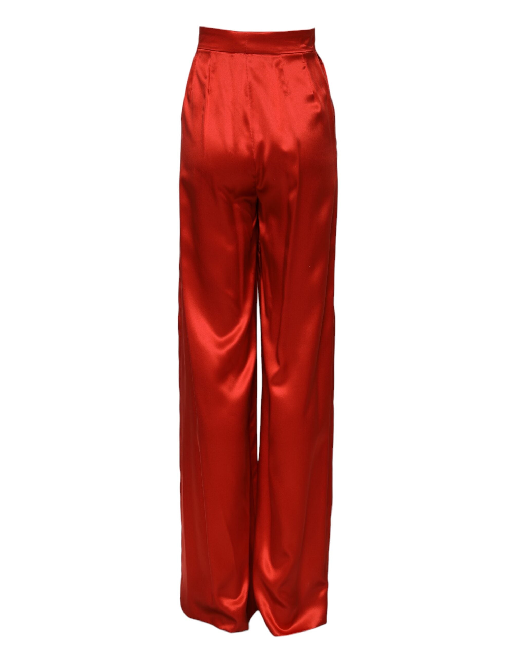 Dolce & Gabbana Rote Satinhose mit hoher Taille und weitem Bein