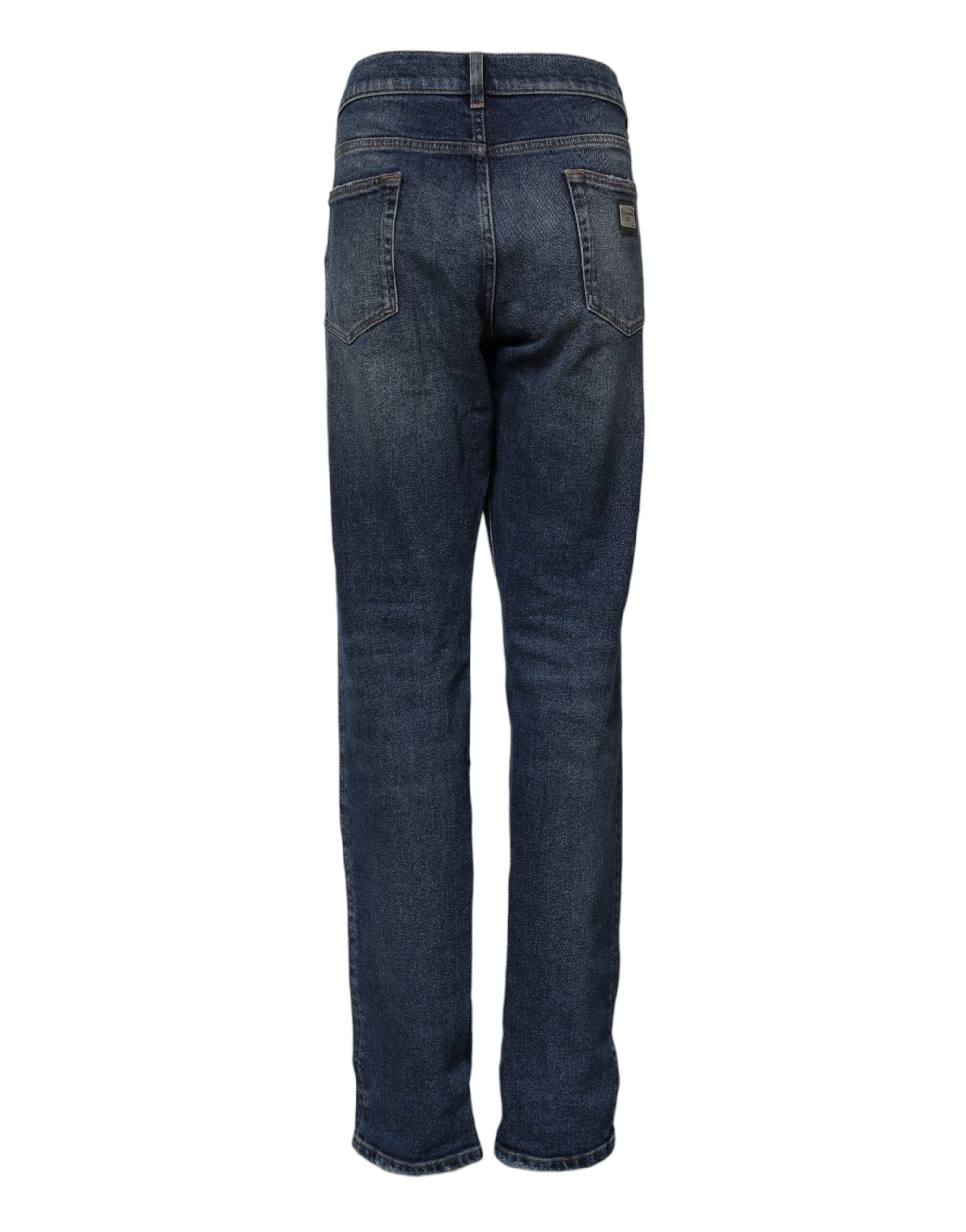 Dolce & Gabbana Blaue Straight Denim Jeans mit mittlerer Taille aus Baumwolle