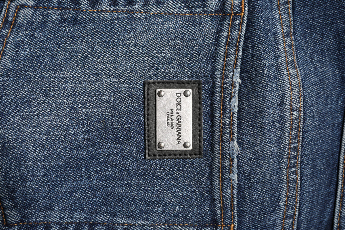 Dolce & Gabbana Blaue Straight Denim Jeans mit mittlerer Taille aus Baumwolle