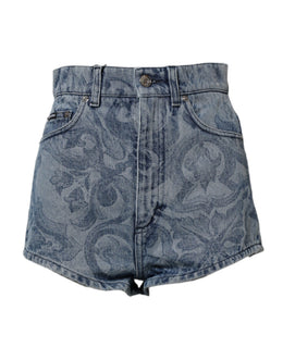 Dolce & Gabbana Blauer Blumendruck Denim Baumwolle Hot Pants Shorts