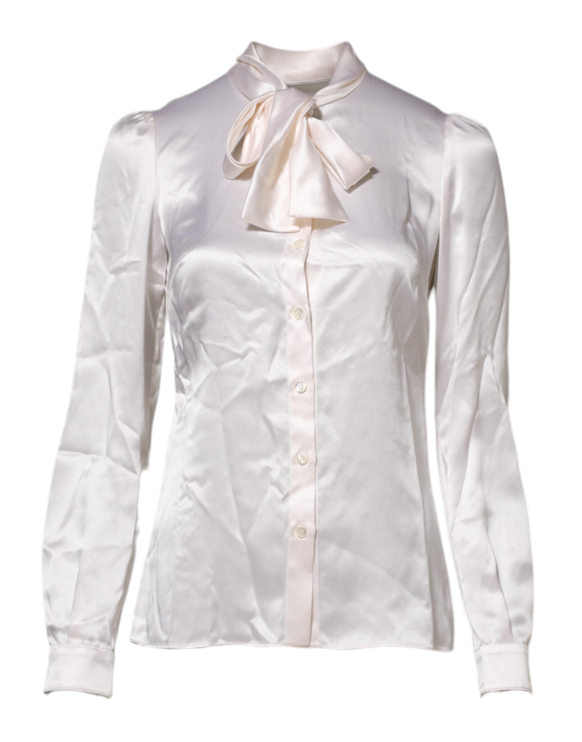 Dolce & Gabbana Weißer Ascot-Kragen Langarm-Bluse Top