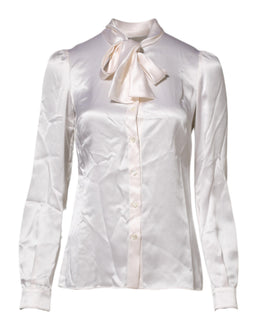 Dolce & Gabbana Weißer Ascot-Kragen Langarm-Bluse Top