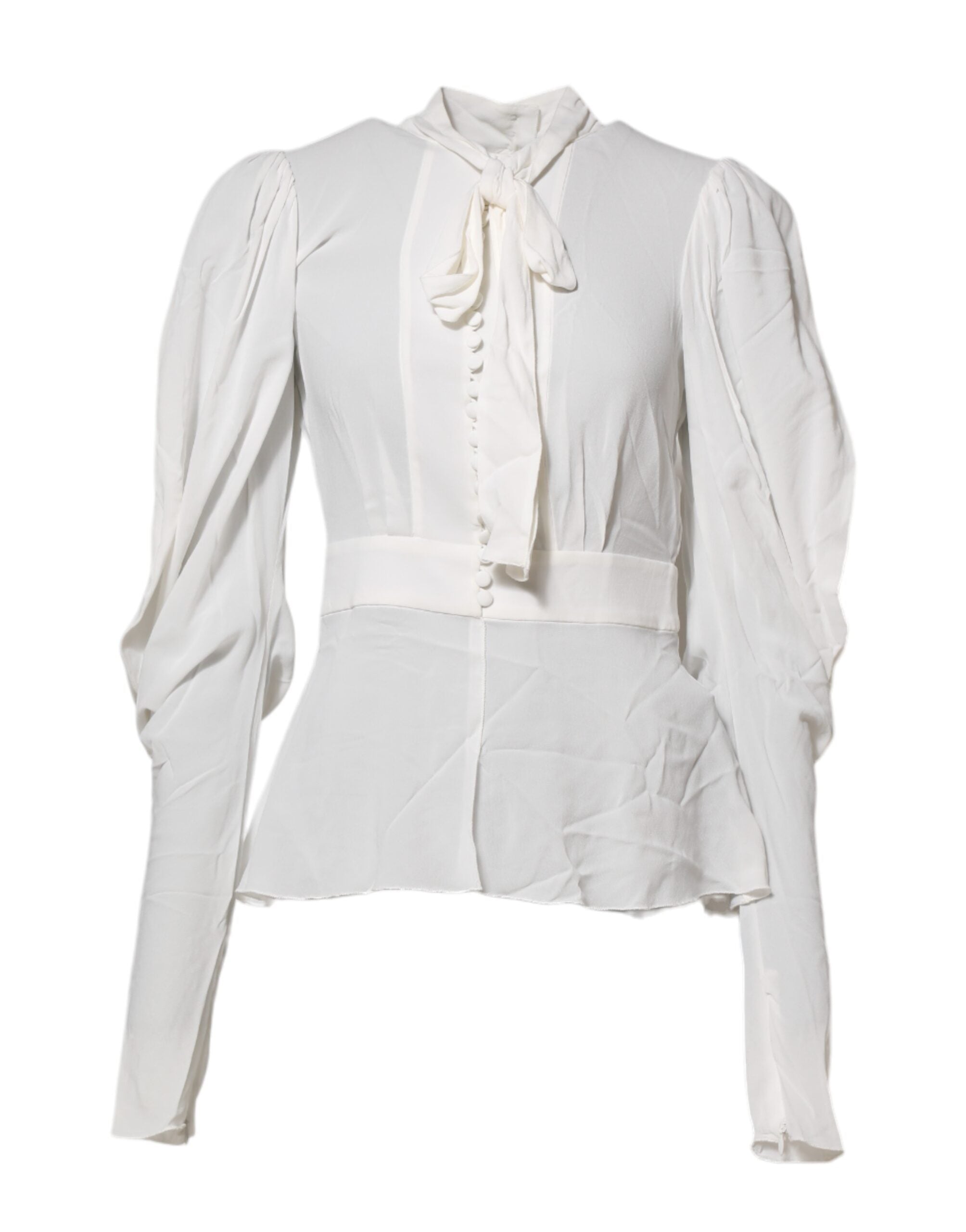 Dolce & Gabbana Weißes Viskose-Top mit Ascot-Kragen und langen Ärmeln