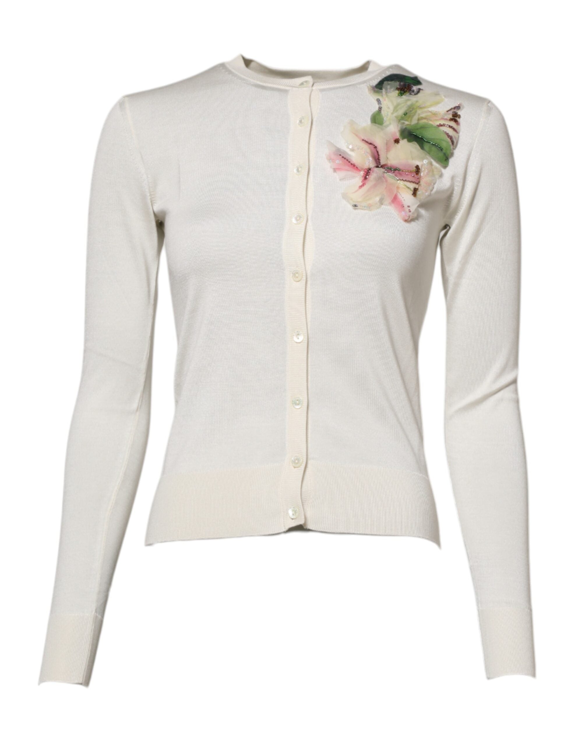 Dolce & Gabbana Weißer Seidenlilien-Pullover mit Verzierungen
