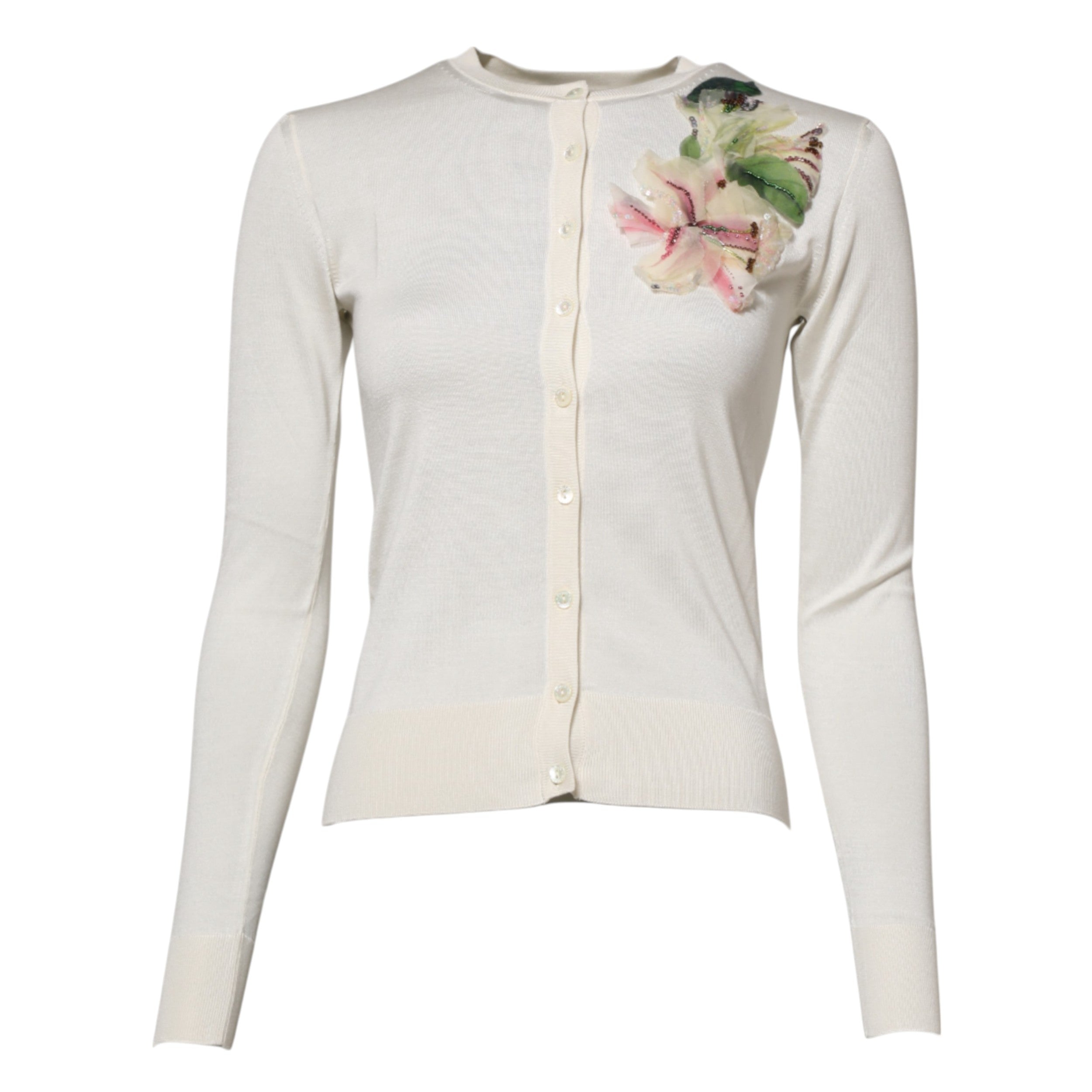 Dolce & Gabbana Weißer Seidenlilien-Pullover mit Verzierungen