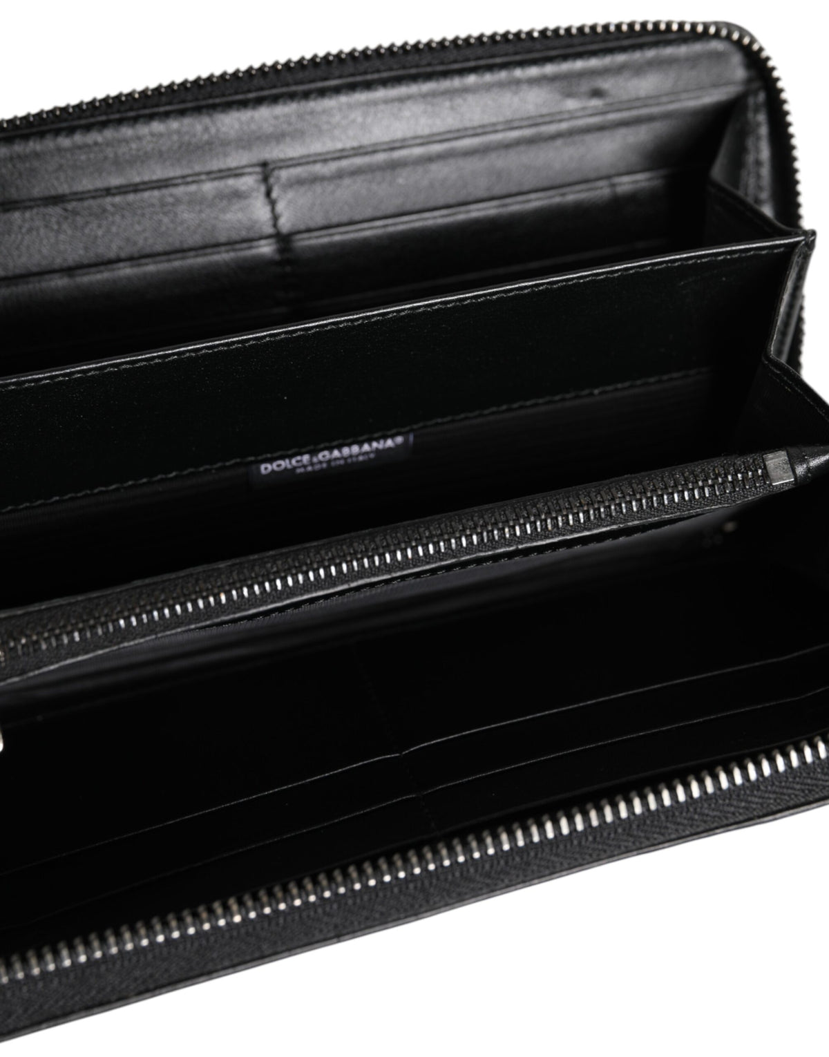 Dolce & Gabbana Schwarzes Leder Logo-Plakette Zip Around Continental Brieftasche