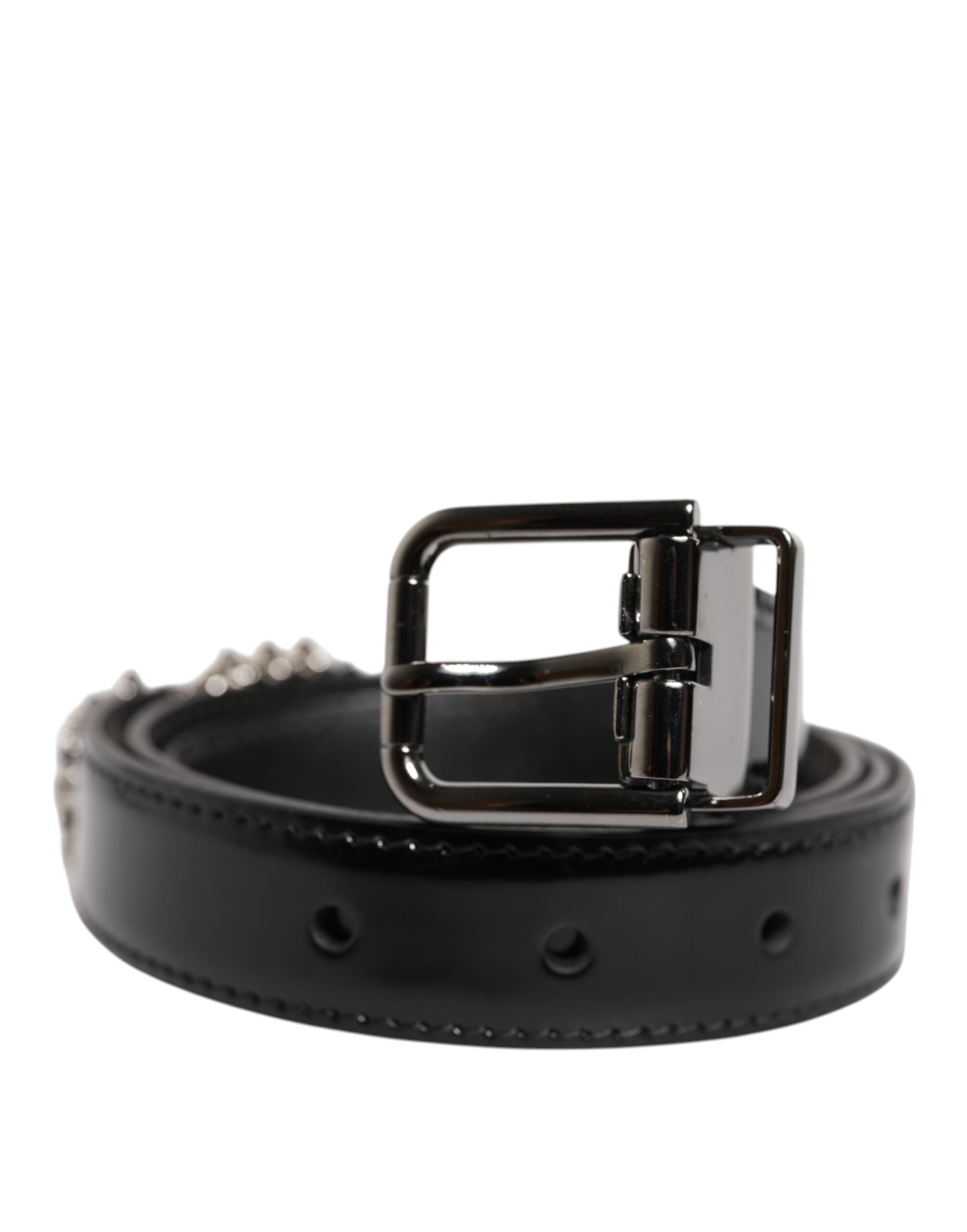 Dolce & Gabbana Schwarzer Gürtel mit verschnörkelter Metall-Logo-Schnalle