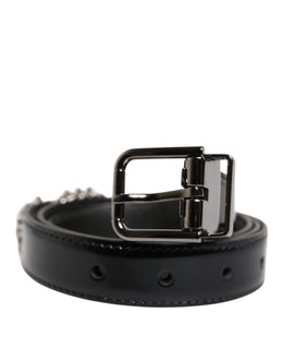 Dolce & Gabbana Schwarzer Gürtel mit verschnörkelter Metall-Logo-Schnalle
