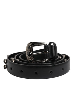 Dolce & Gabbana Schwarzer Nietengürtel aus Leder mit Metall-Logo-Schnalle