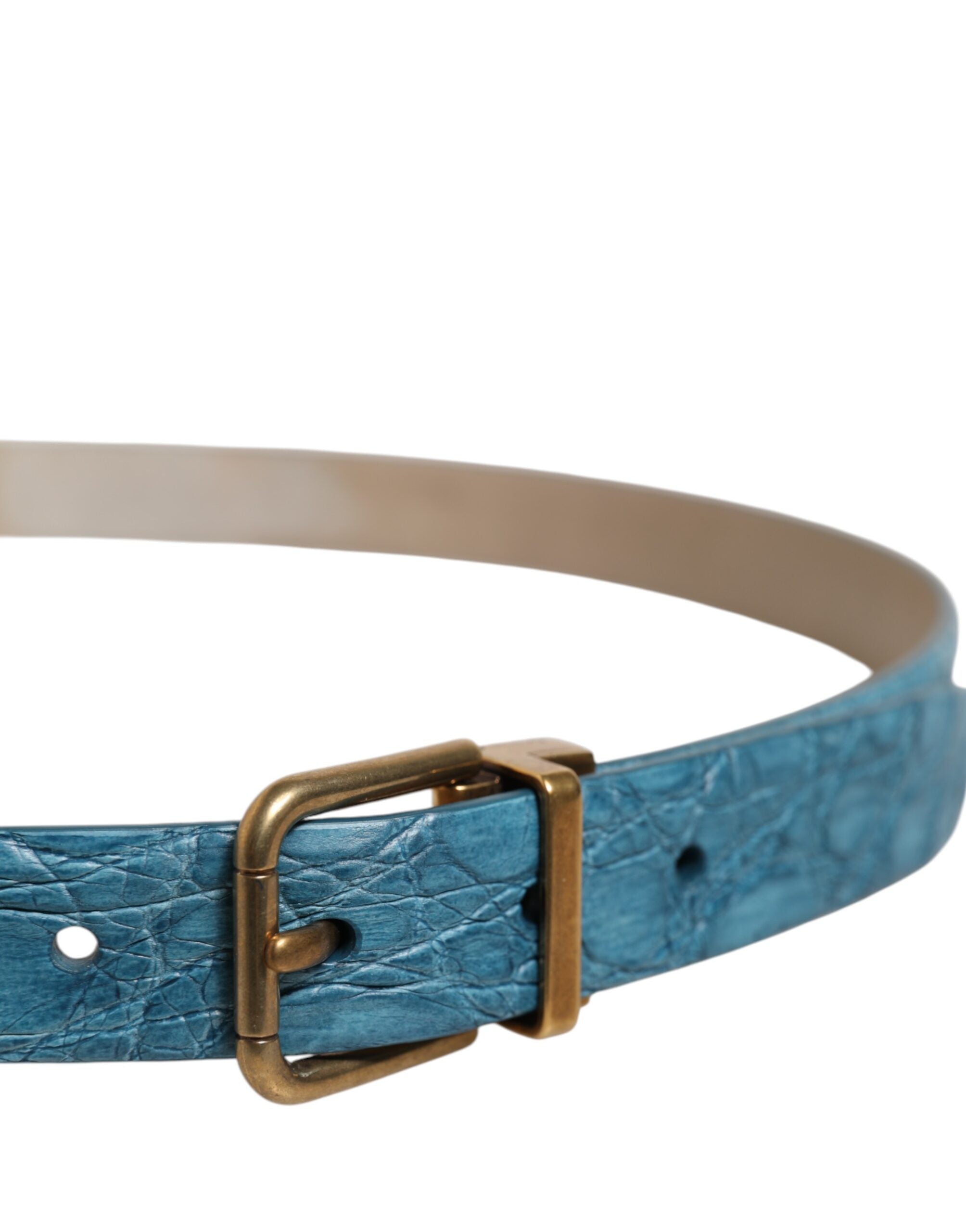 Dolce & Gabbana Blauer Leder-Klassik-Gürtel mit goldener Metallschnalle