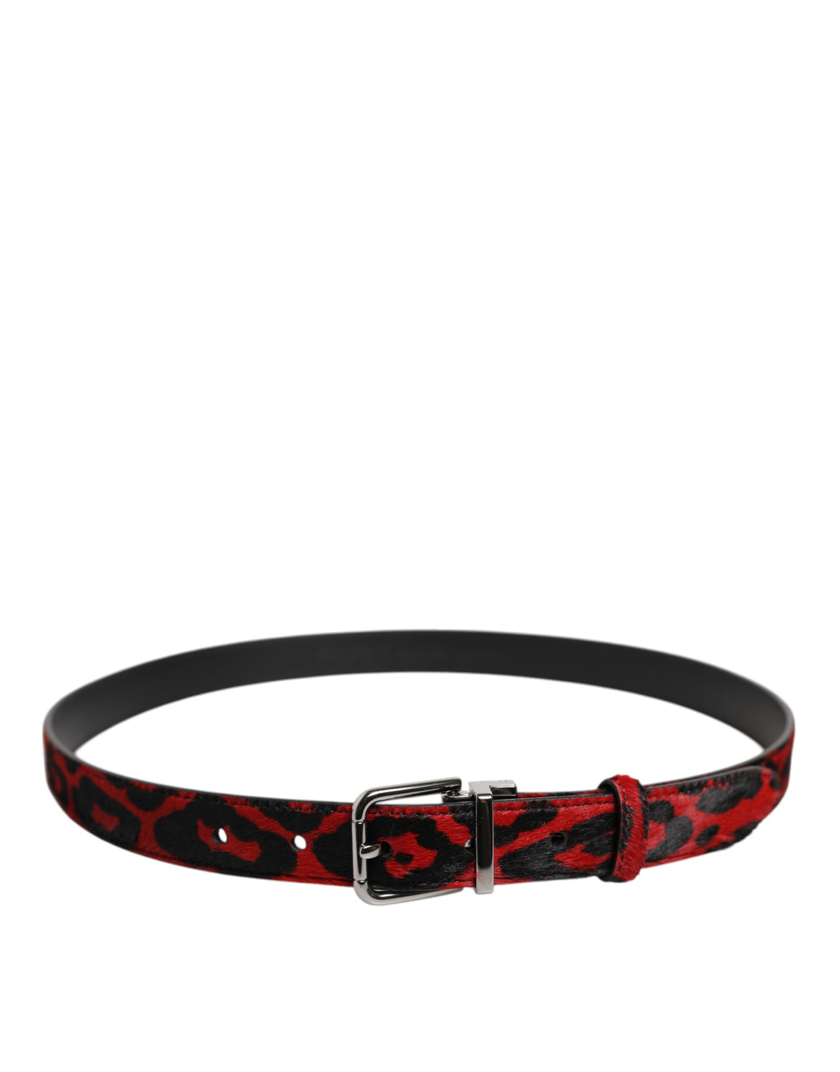 Dolce & Gabbana Schwarz Rot Leopard Silber Metallschnalle Gürtel