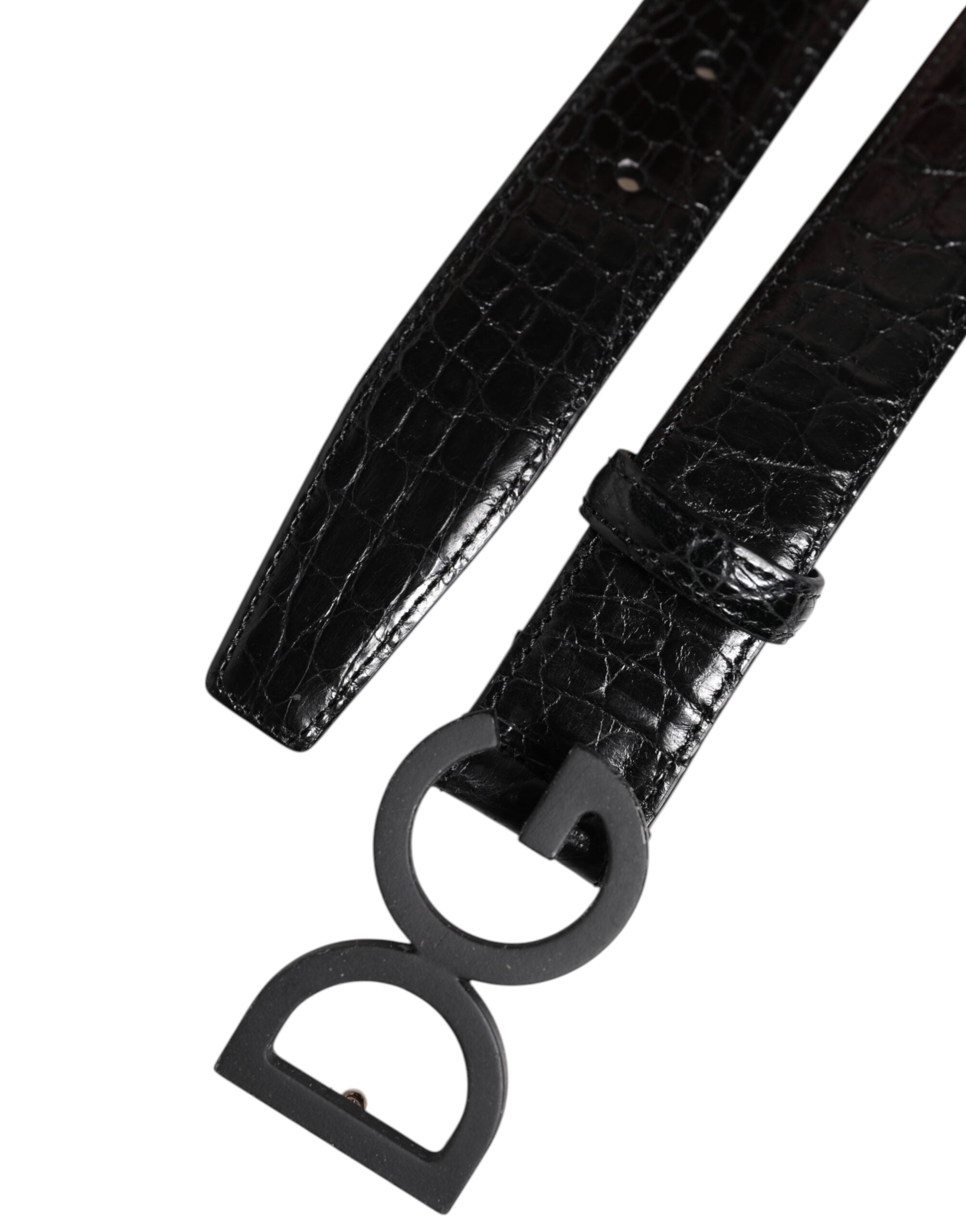 Dolce & Gabbana Schwarzes Leder Klassischer Metall DG Schnalle Gürtel