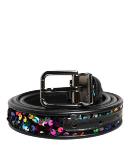 Dolce & Gabbana Schwarzer Gürtel mit Paillettenverzierung und Metallschnalle