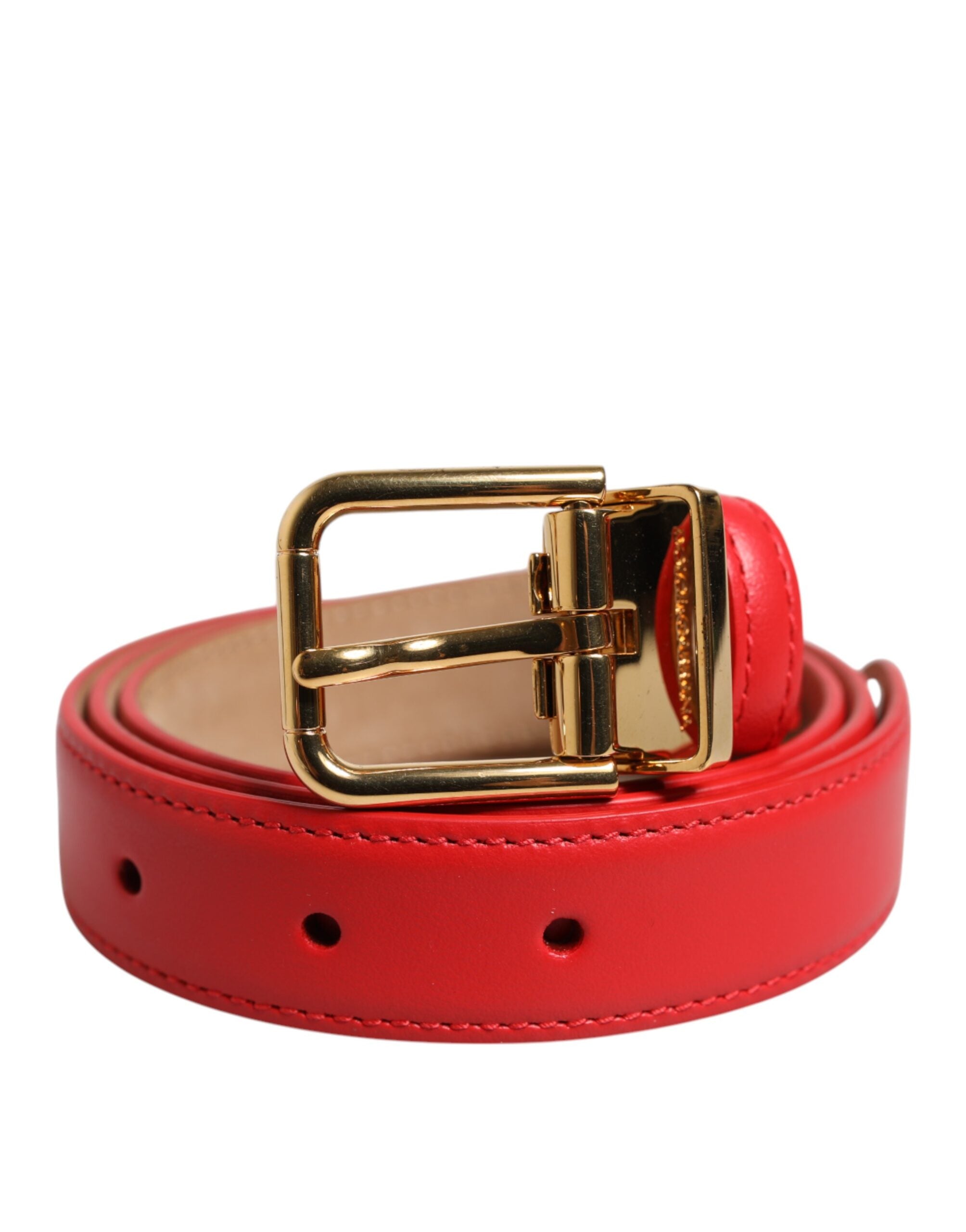Dolce & Gabbana Roter Ledergürtel mit goldener Metallschnalle Cintura