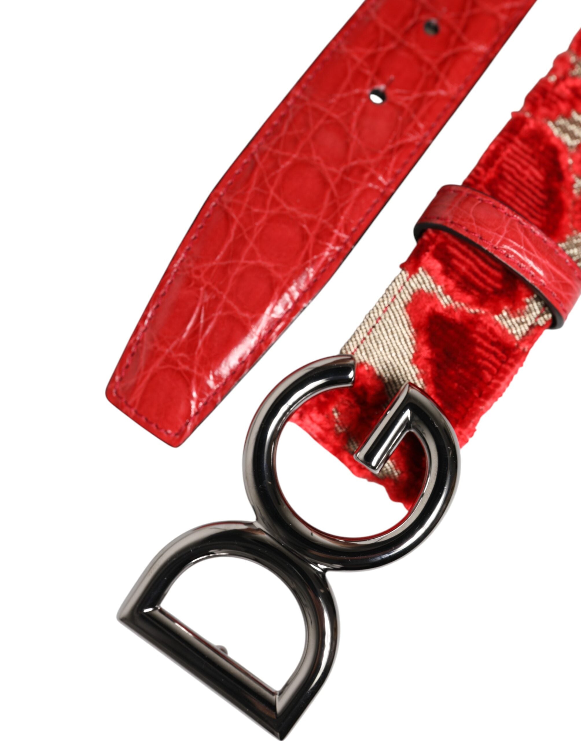 Dolce & Gabbana Roter Viskosegürtel mit silberner DG-Logo-Metallschnalle