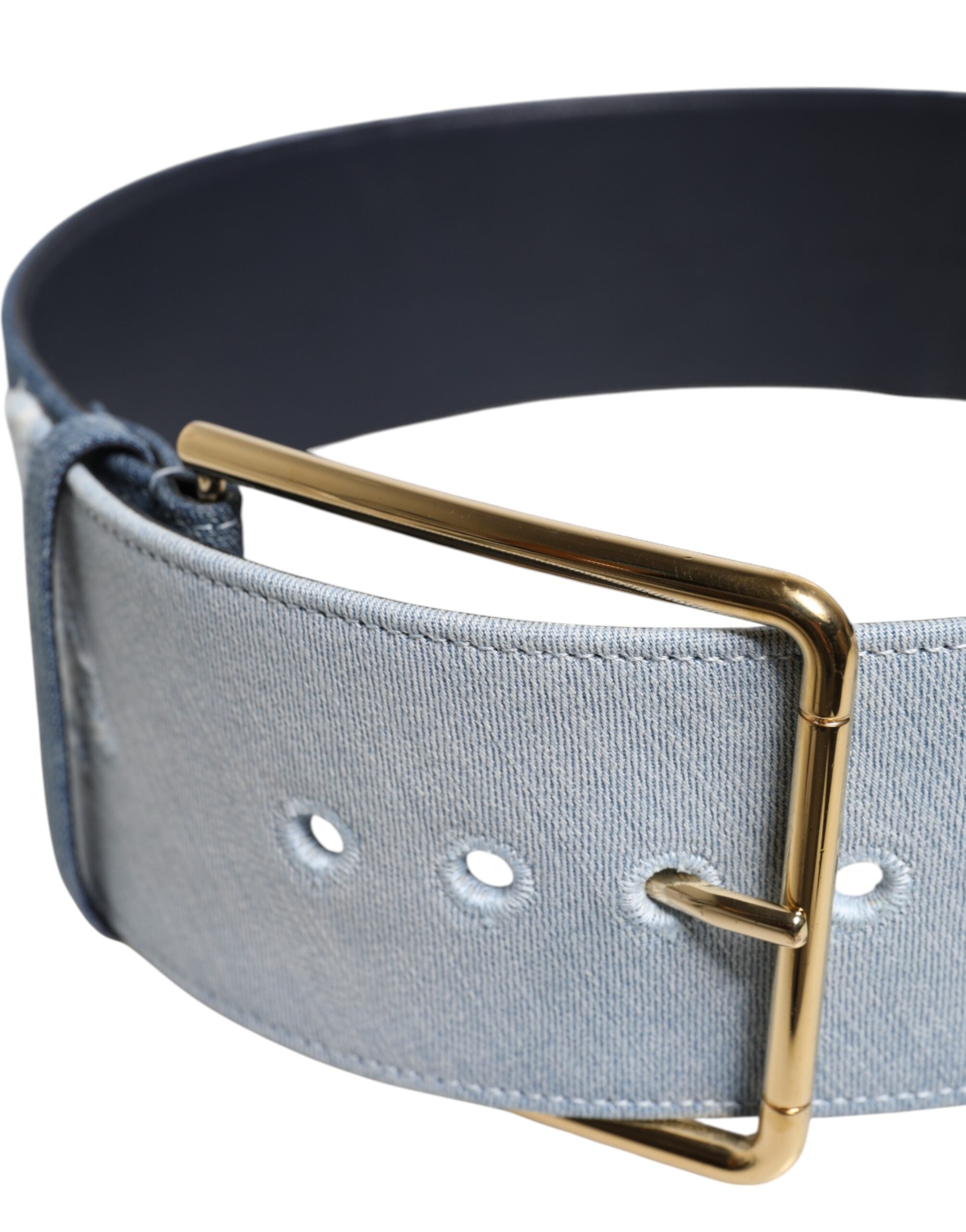 Dolce & Gabbana Zweifarbiger Gürtel aus blauem Denim mit goldener Metallschnalle
