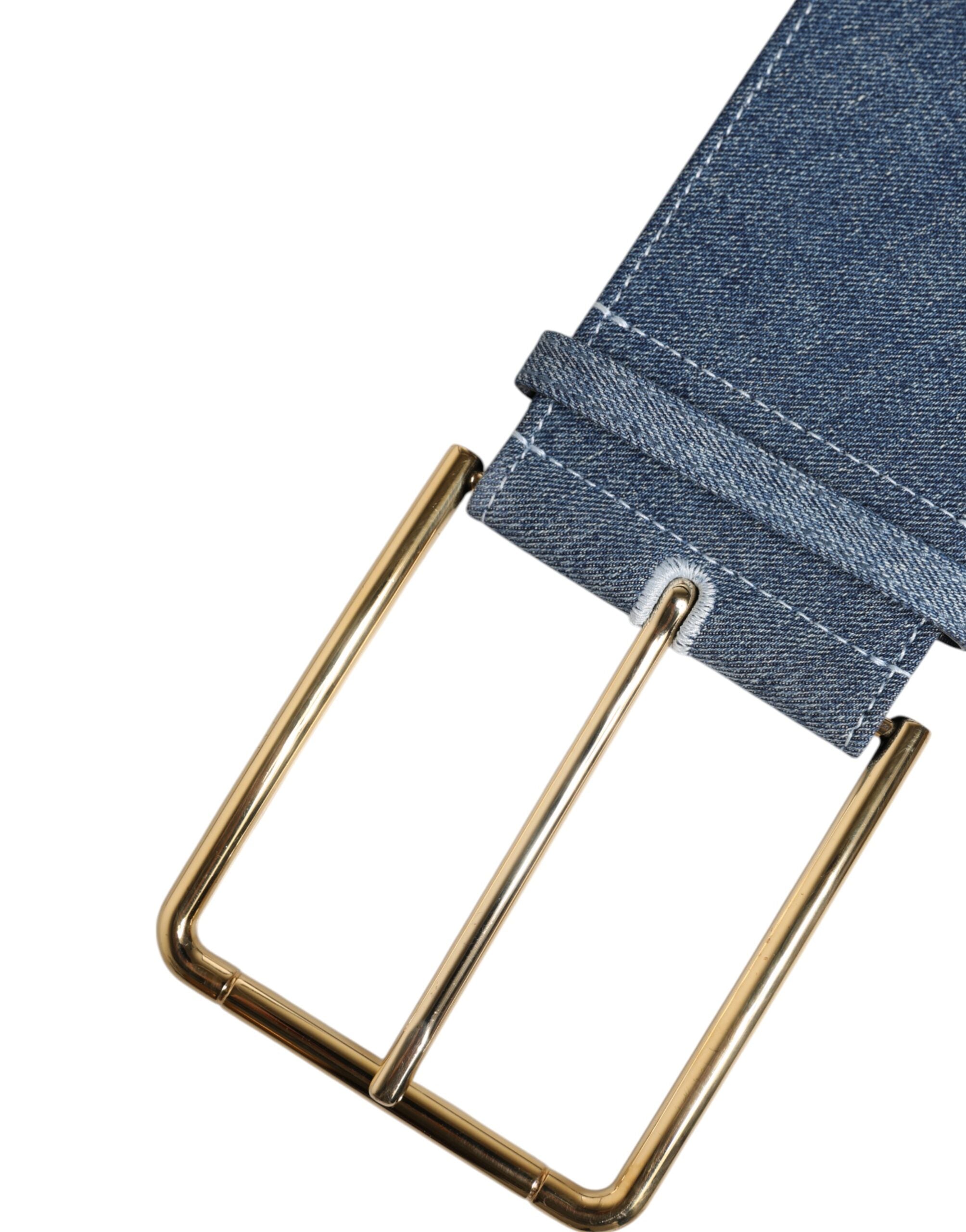 Dolce & Gabbana Zweifarbiger Gürtel aus blauem Denim mit goldener Metallschnalle