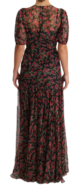 Dolce & Gabbana Schwarzes geblümtes Rosen A-Linien Shift-Kleid