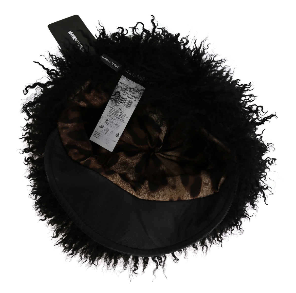 Dolce & Gabbana Schwarzer Tibet Lammfell Leder Gatsby Hut