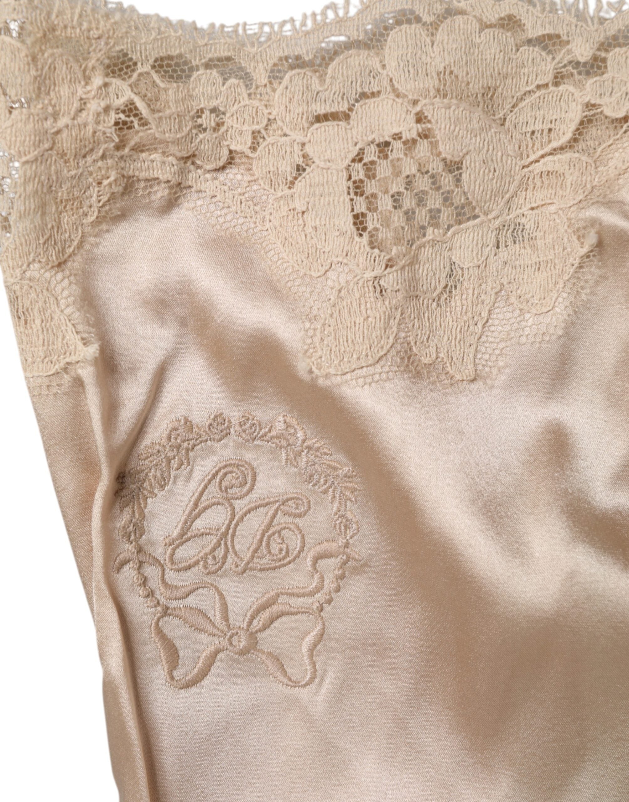Dolce & Gabbana Beige Spitze Seide Satin Tank Dessous Unterwäsche
