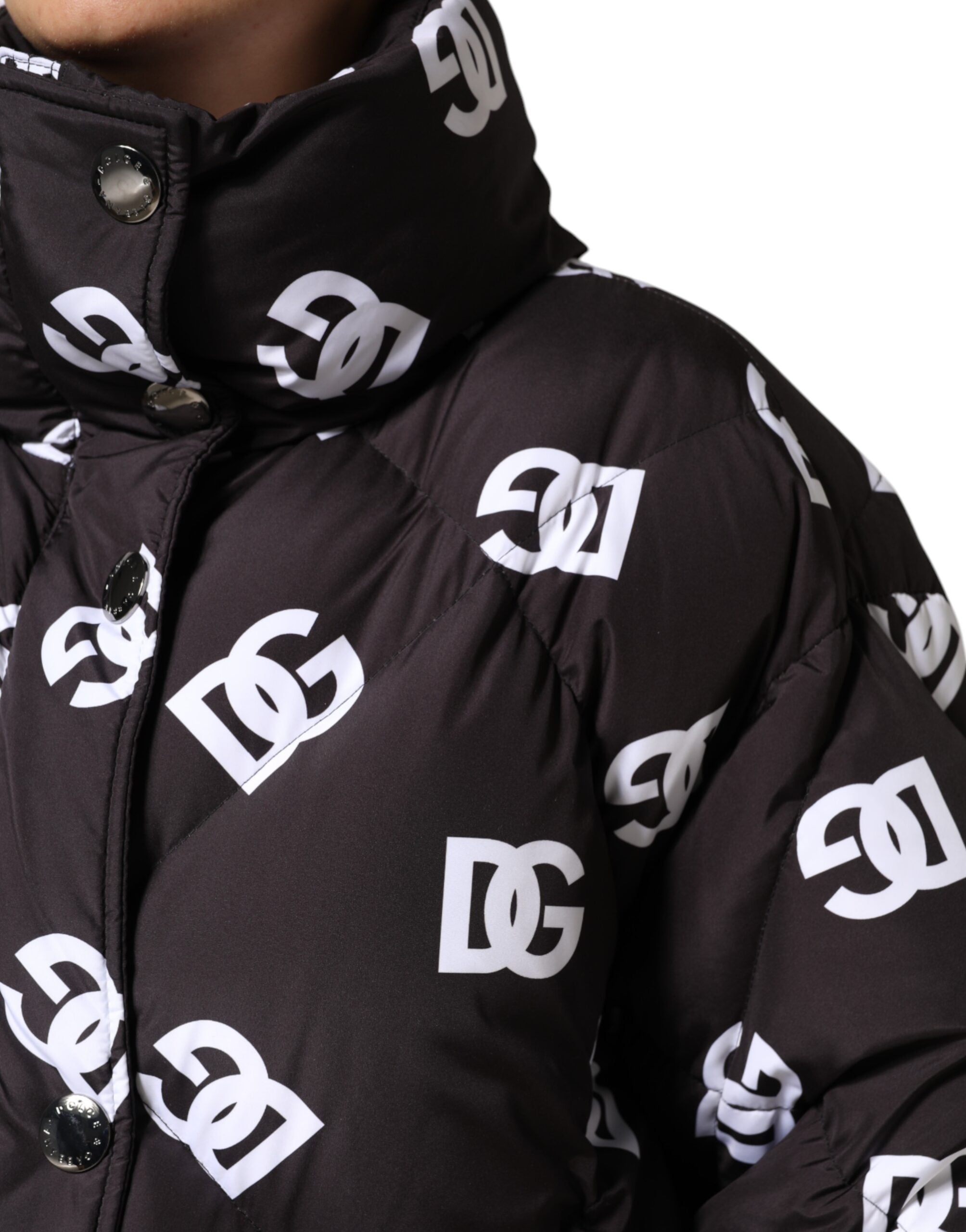 Dolce & Gabbana Schwarzer DG Mania Puffer gesteppter langer Mantel Jacke
