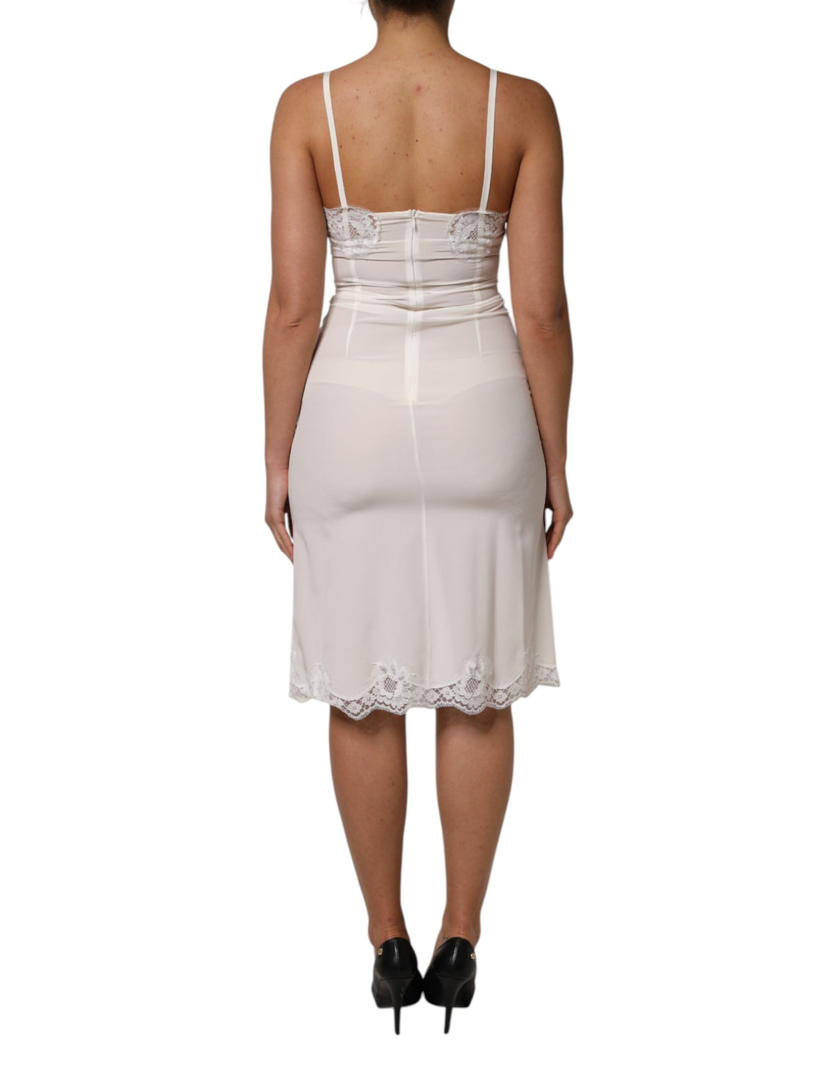 Dolce & Gabbana Weißes Spitzenkleid mit goldenem DG-Logo aus Seide Nachtwäsche
