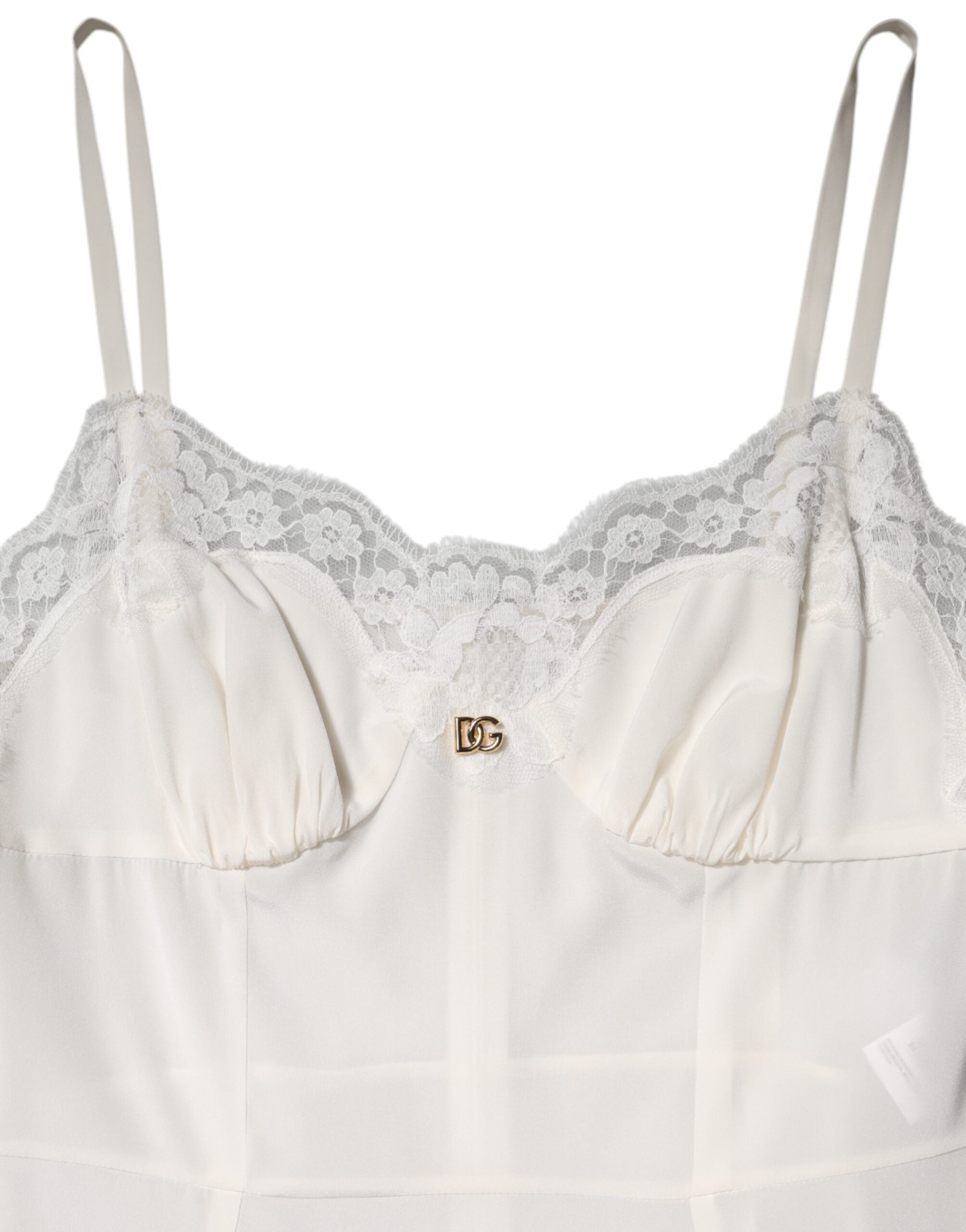 Dolce & Gabbana Weißes DG Logo-Spitzenkleid aus Seide Nachtwäsche