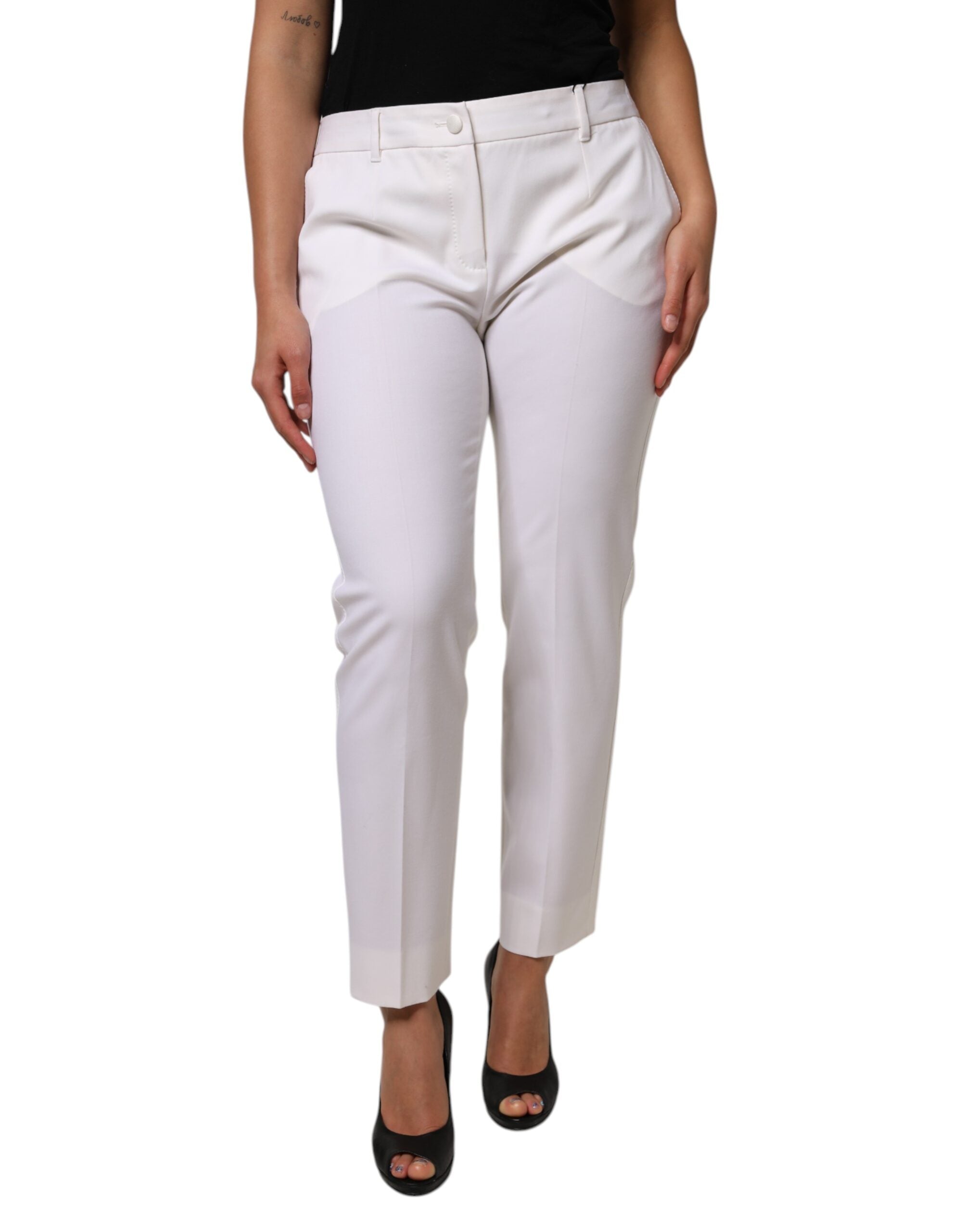 Dolce & Gabbana Weiße konisch zulaufende Hose aus Wolle mit mittlerer Taille