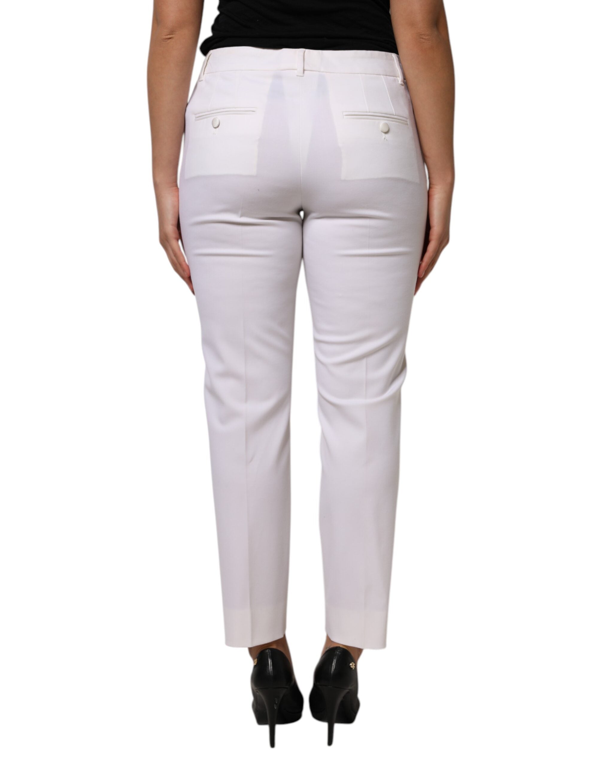 Dolce & Gabbana Weiße konisch zulaufende Hose aus Wolle mit mittlerer Taille