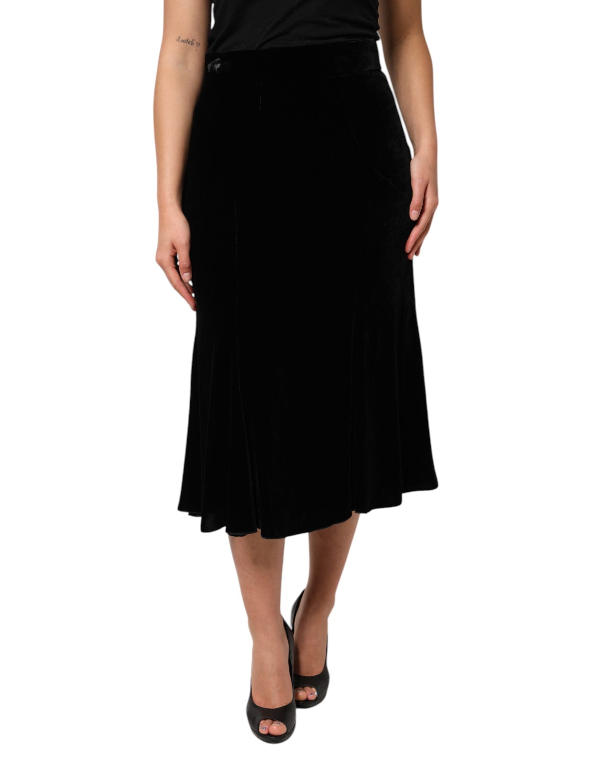 Dolce & Gabbana Schwarzer Midirock mit hoher Taille und ausgestellter Passform