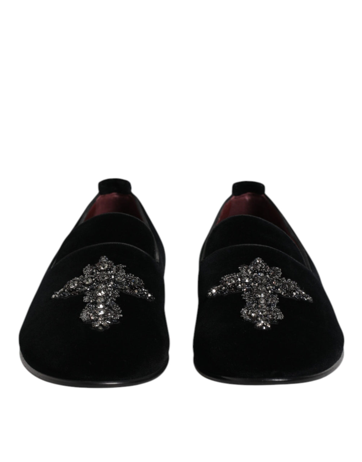 Dolce & Gabbana Schwarzer Samt verschönert Loafer Slip On Schuhe