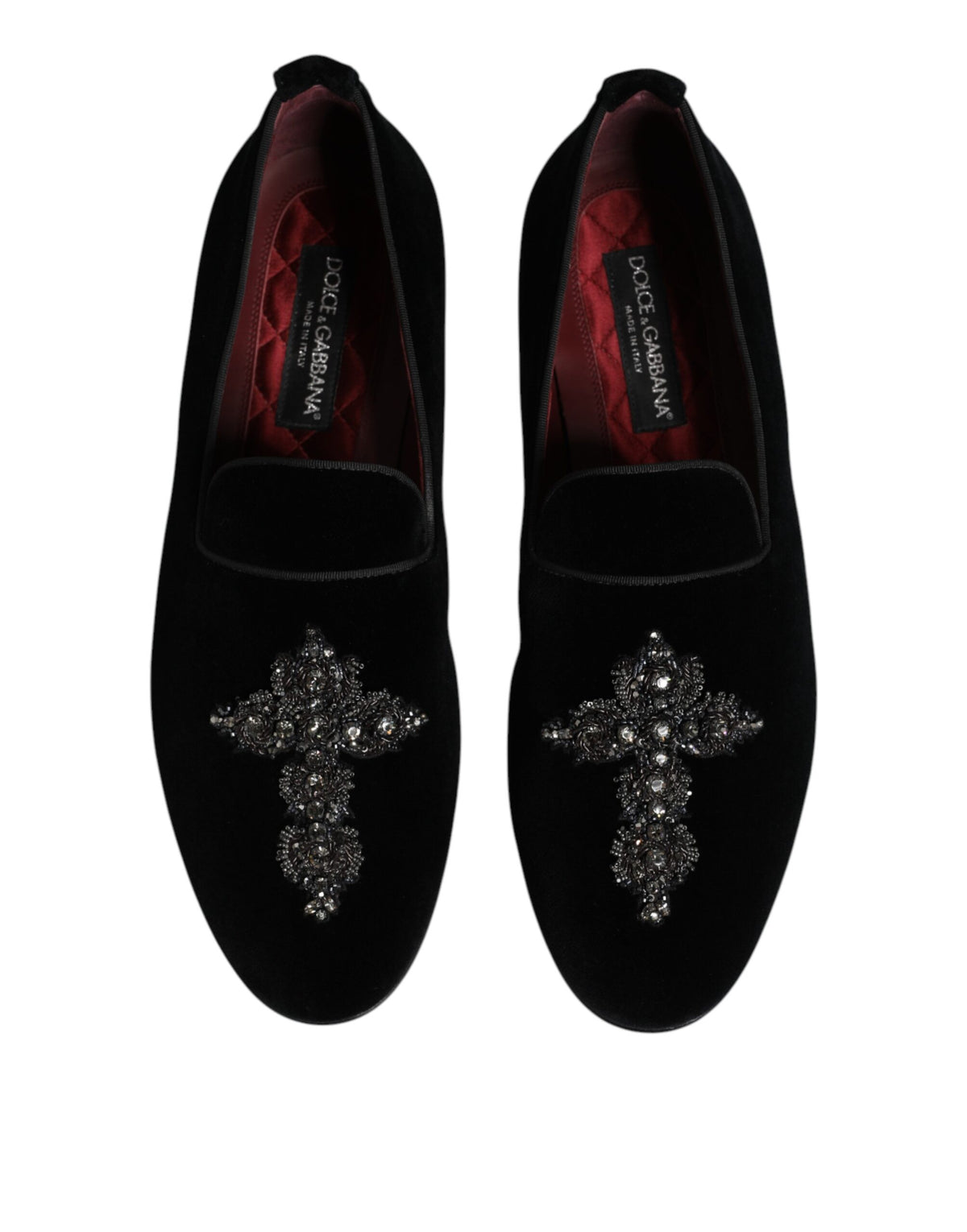 Dolce & Gabbana Schwarzer Samt verschönert Loafer Slip On Schuhe