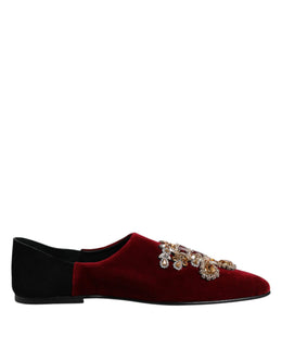 Dolce & Gabbana Schwarzer roter Samt verschönert Slip On Schuhe