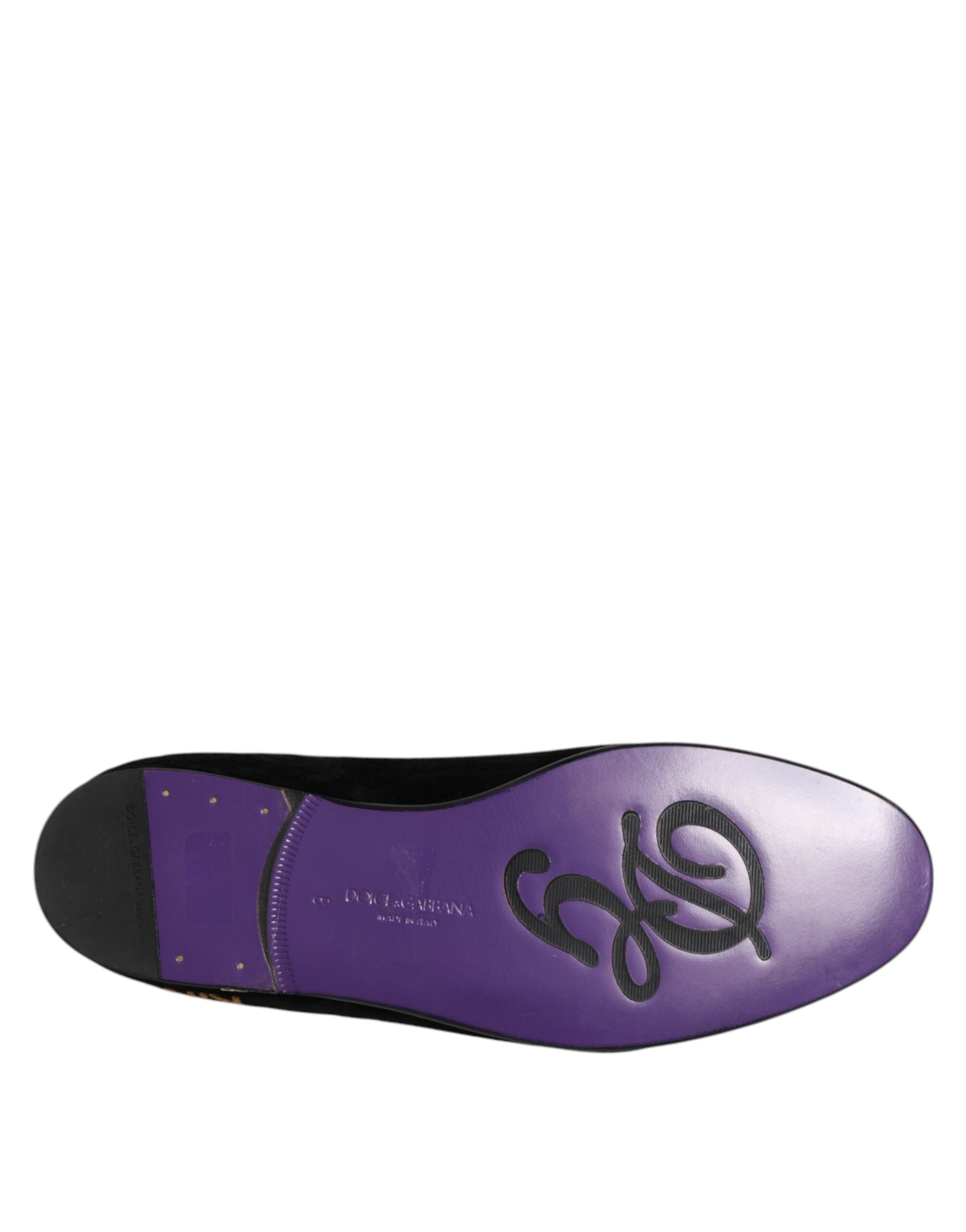 Dolce & Gabbana Schwarz DG Crown Stickerei Loafers Slip On Schuhe