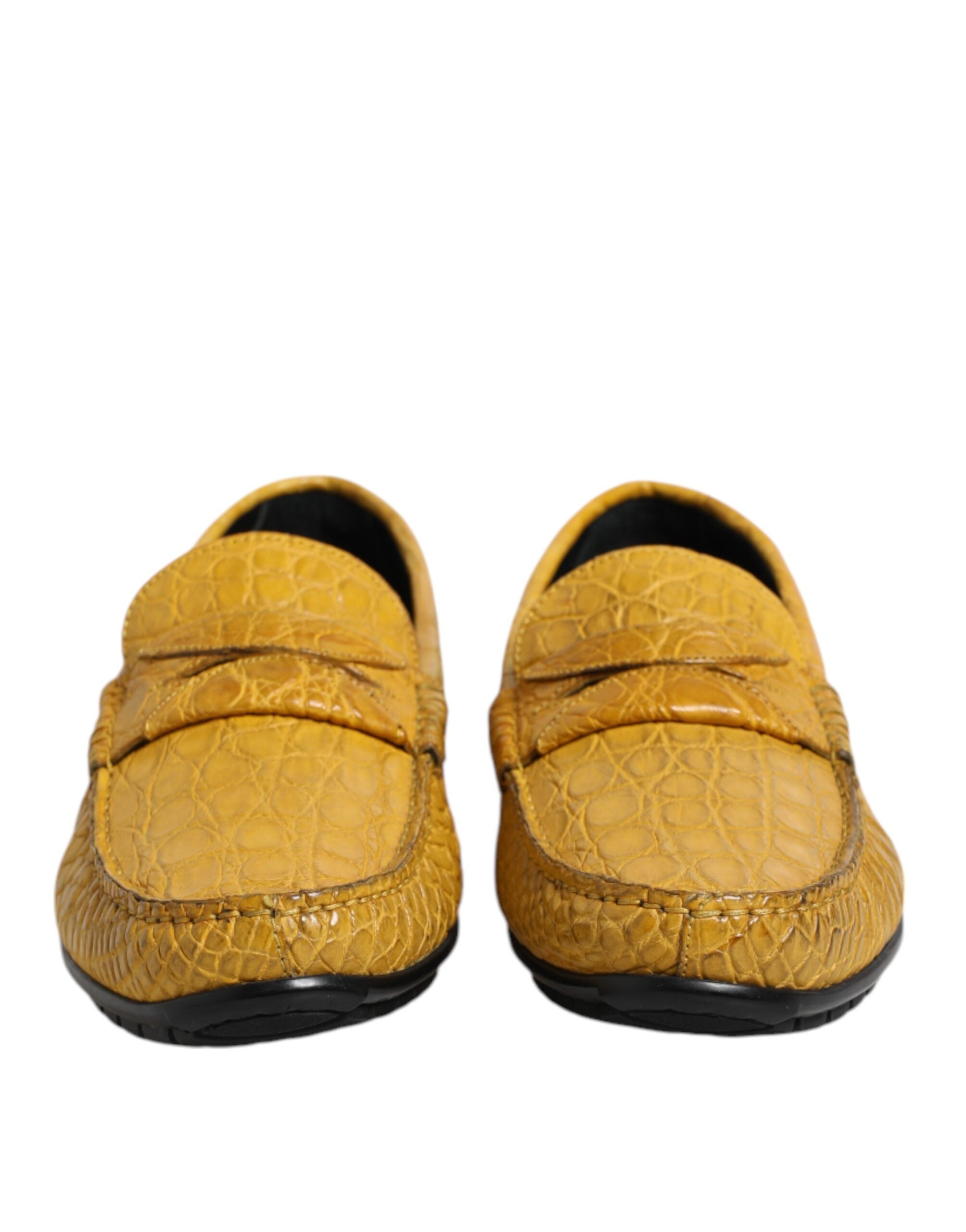 Dolce & Gabbana Gelbe Exotische Leder Loafers Slip On Schuhe