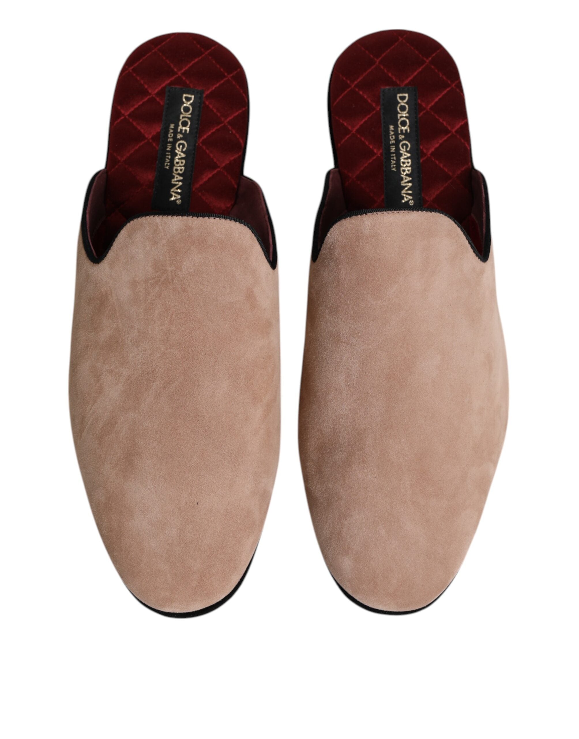 Dolce & Gabbana Beige Capra Wildleder Pantoffeln Flach Hausschuhe
