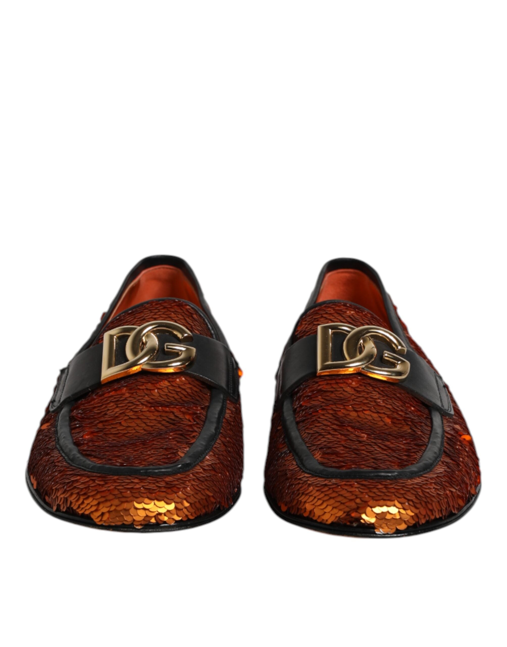 Dolce & Gabbana Orange Pailletten verschönert Männer Loafers Schuhe