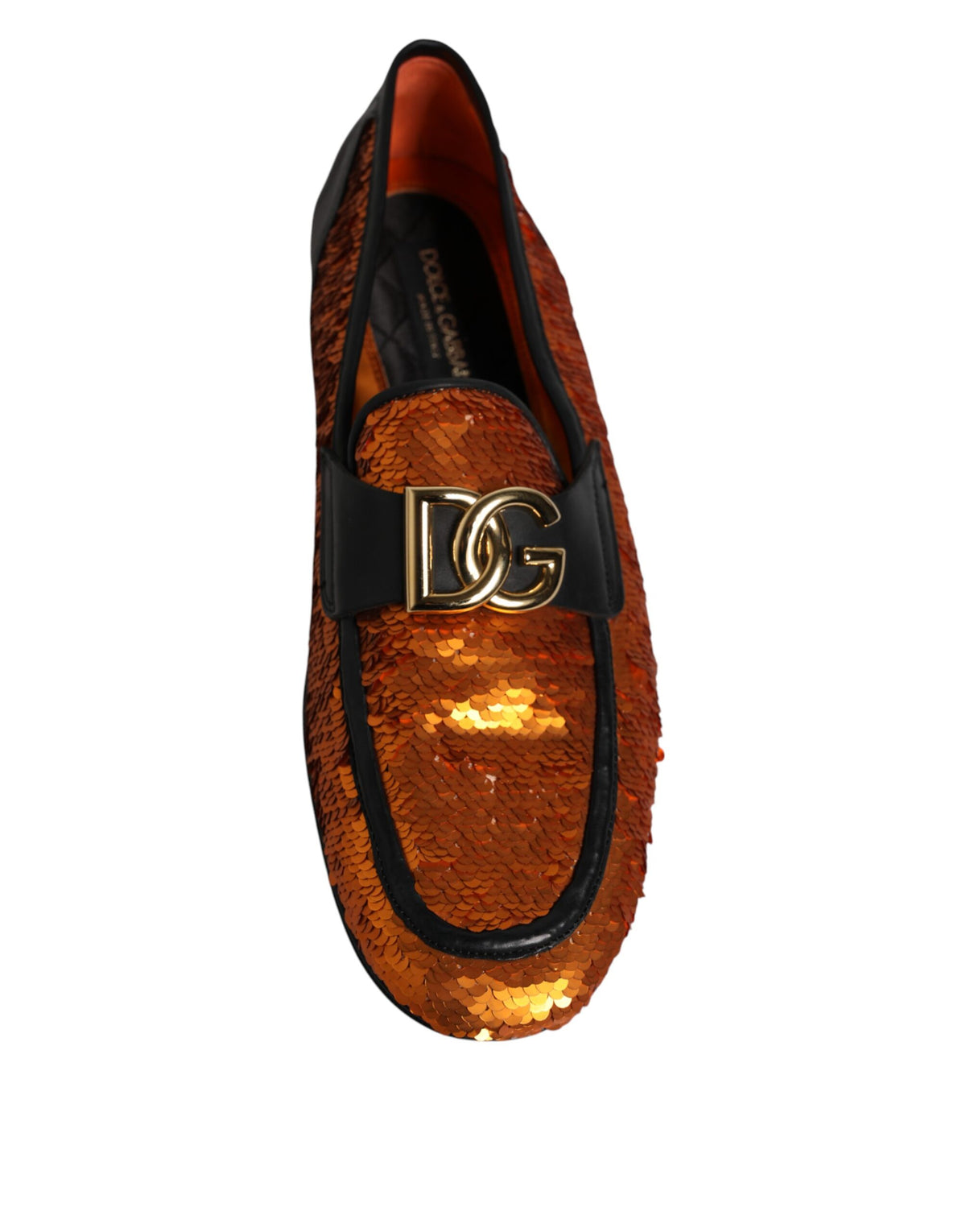 Dolce & Gabbana Orange Pailletten verschönert Männer Loafers Schuhe