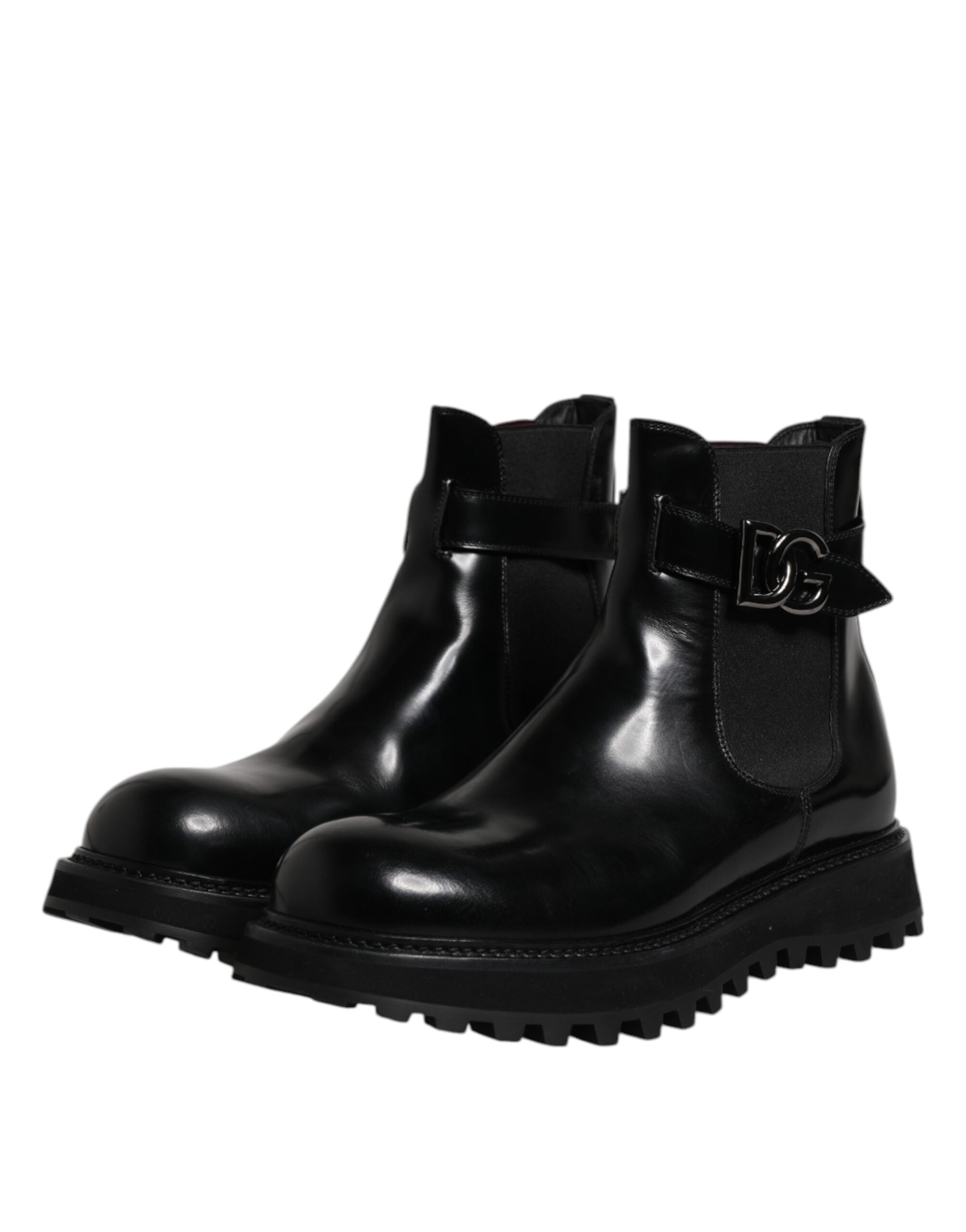 Dolce & Gabbana Schwarzer Gürtel DG Logo Herren Chelsea Boots Schuhe