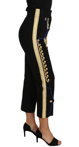 Dolce & Gabbana Militärische Hose mit Verzierungen Schwarz Gold Kleid Hose