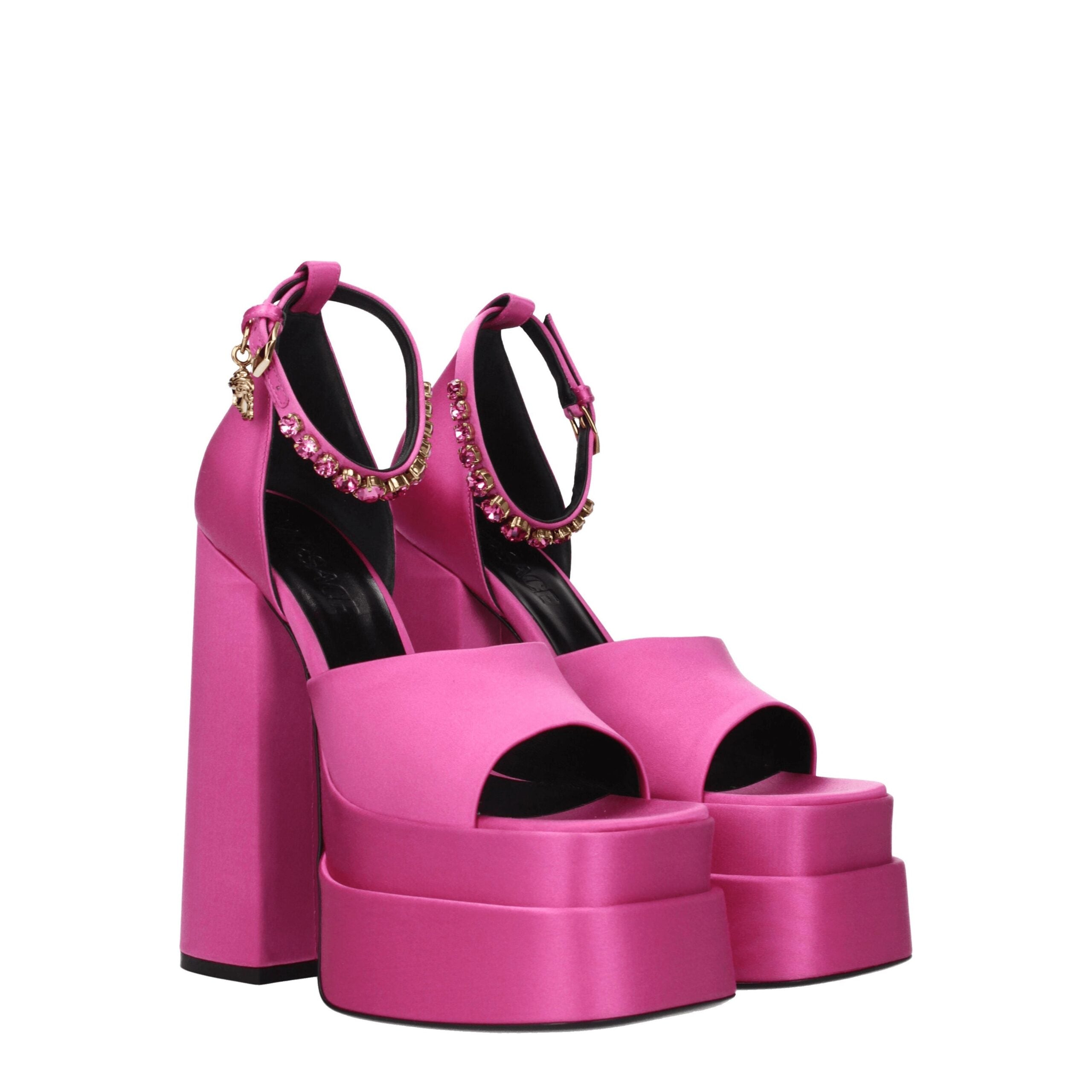 Versace Rosa Satin Plateau-Sandalen