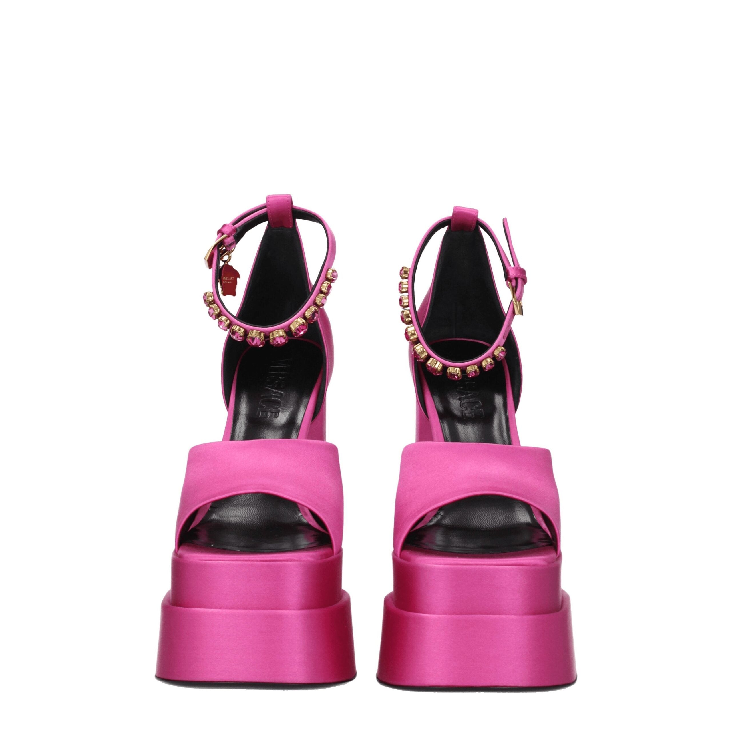 Versace Rosa Satin Plateau-Sandalen