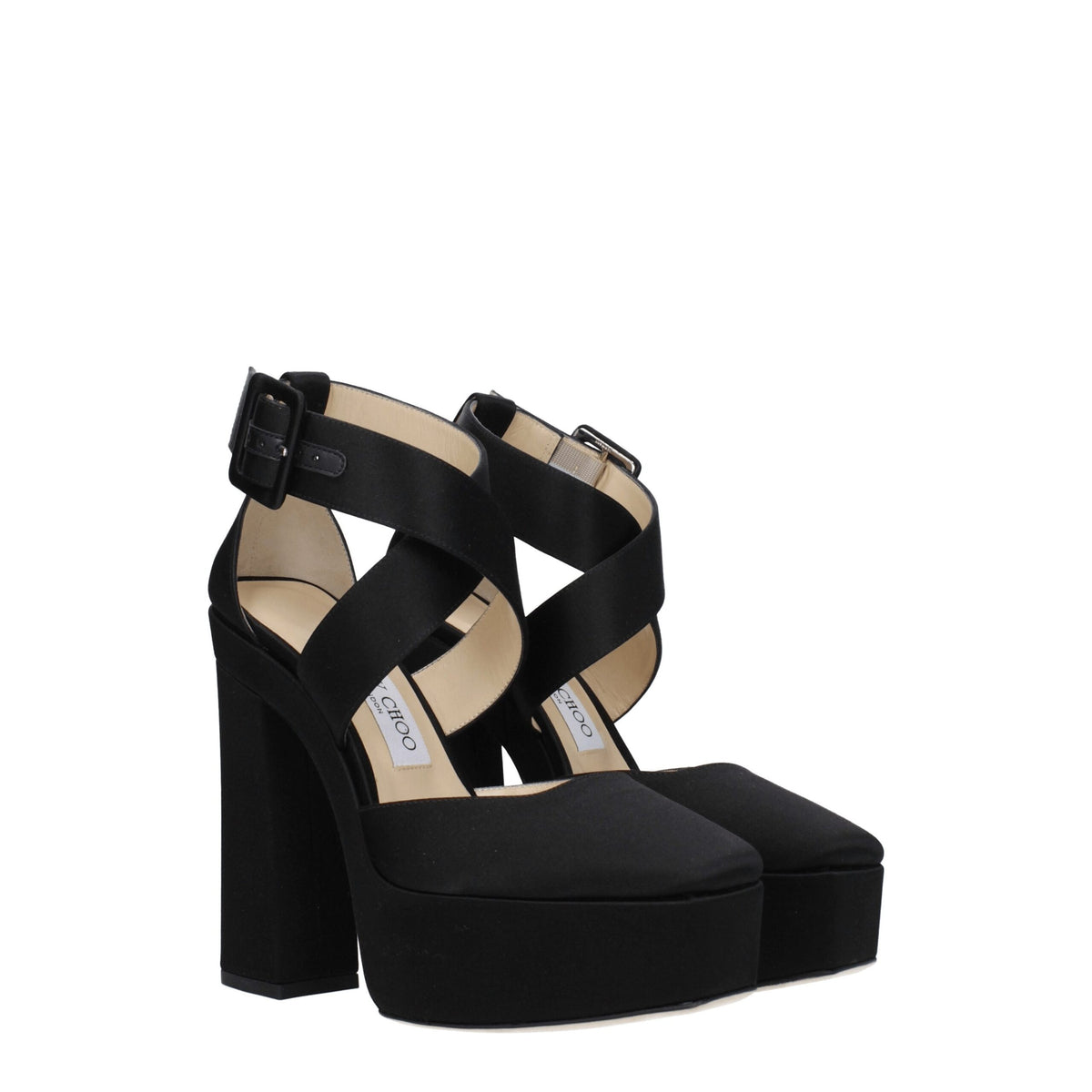 Jimmy Choo Schwarze Satin-Plateau-Sandalen