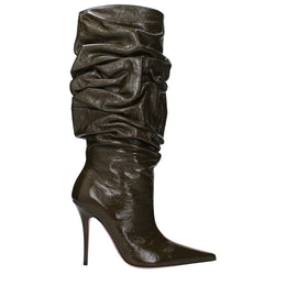 Amina Muaddi Grüne Lederstiefel mit hohem Absatz